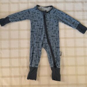 Blue Turkey Call Print Convertible 2-Way Zip Footie